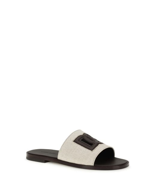 Dolce & Gabbana White Logo Canvas Slide Sandals for men