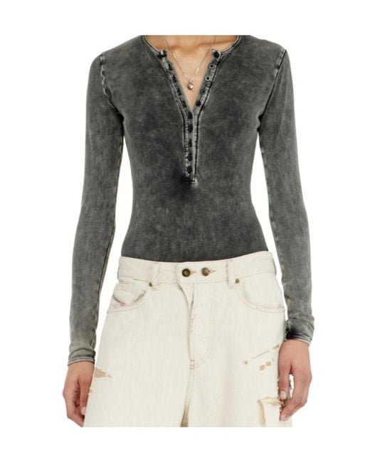 DIESEL Gray Fresya Acid-Wash Button-Front Bodysuit
