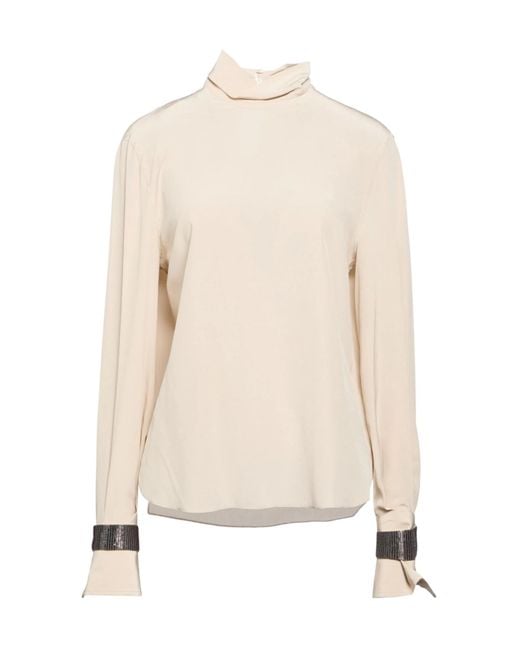 Brunello Cucinelli Natural Solid-Color Turtleneck Long-Sleeve Shirt