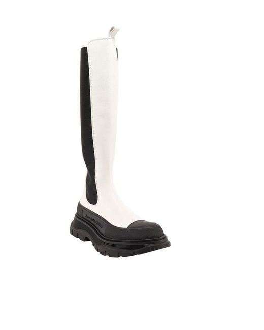 McQueen White Tread Slick Knee High Boots