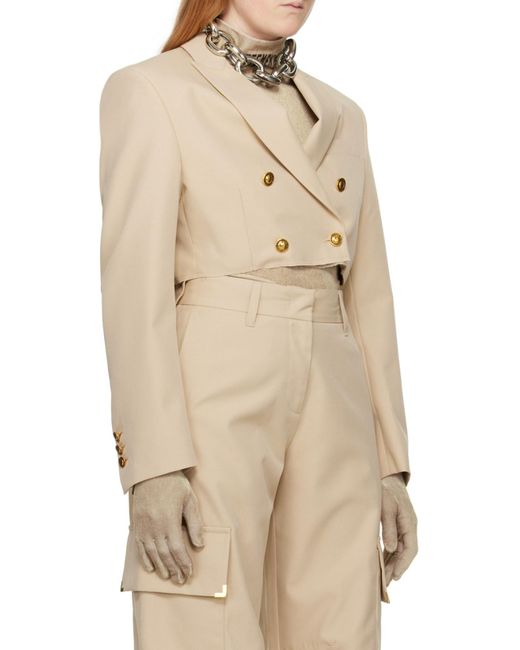Palm Angels Natural Double-Breasted Cropped Blazer