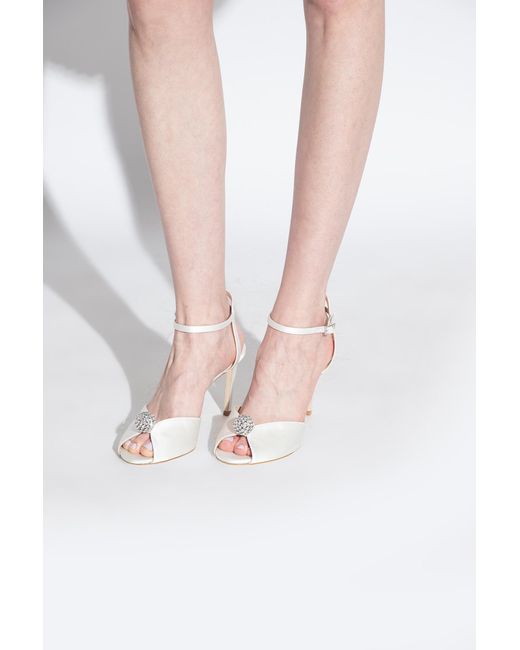 Jimmy Choo White Sacora 85 Embellished Satin Sandals