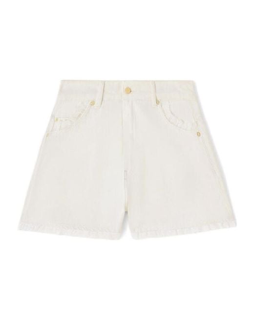 Ganni White Lace-Trim Denim Shorts