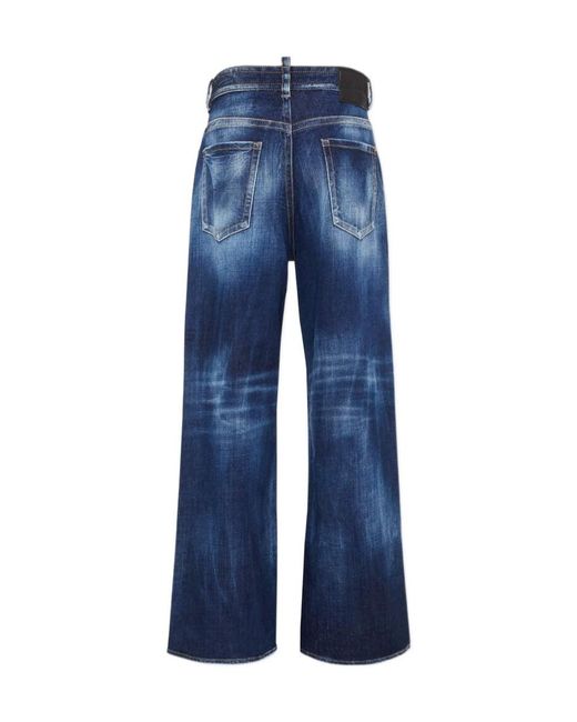 DSquared² Blue Logo-Patch Wide-Leg Jeans
