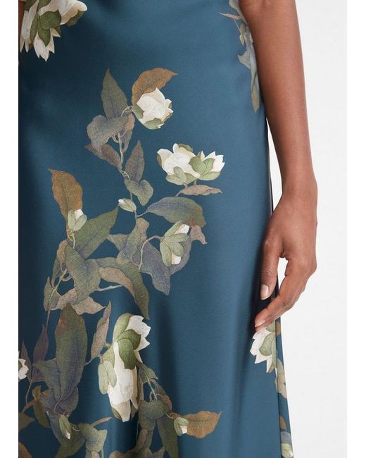 Vince Blue Floral-Print High-Waisted Midi Skirt