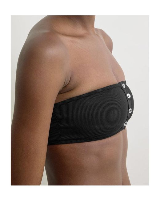 Totême  Black Ribbed Strapless Bikini Top