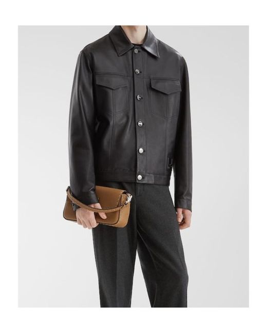 Fendi Black Fabiana Filippi Long Sleeved Leather Jacket for men