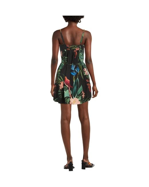 Farm Rio Green Sleeveless Floral Dress