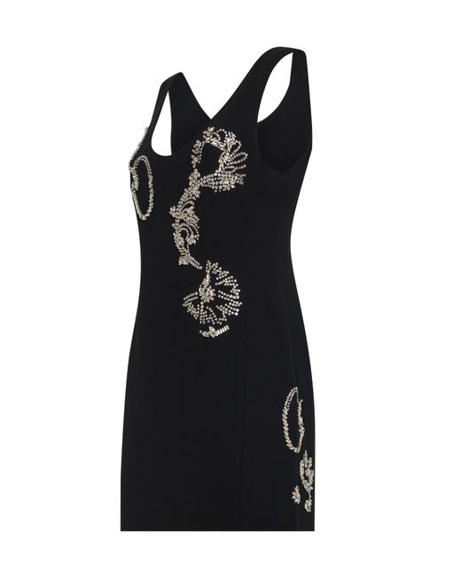 Dries Van Noten Black Crepe Long Embroidered Dress