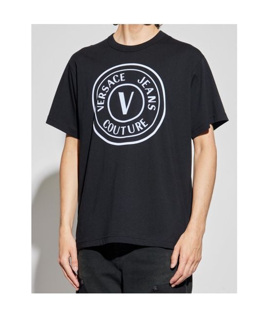 Versace Jeans Black Couture Logo Printed Crewneck T-Shirt for men