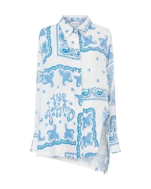 The Attico Blue Paisley-Print Asymmetric Shirt