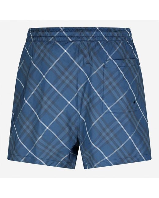Burberry Blue Checked Swimming Trunks for men
