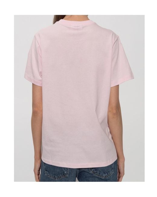 Ganni Pink Logo Printed Crewneck T-Shirt