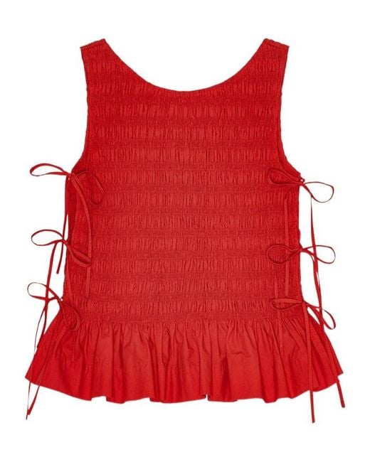 Ganni Red Smock Tie Top