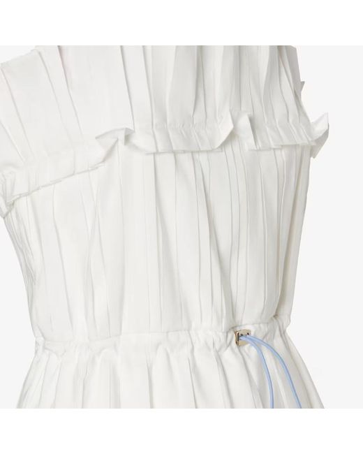 Fendi White Ruffled Pleated Midi Dress