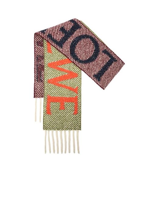 Loewe White Logo Jacquard Fringed Edge Scarf