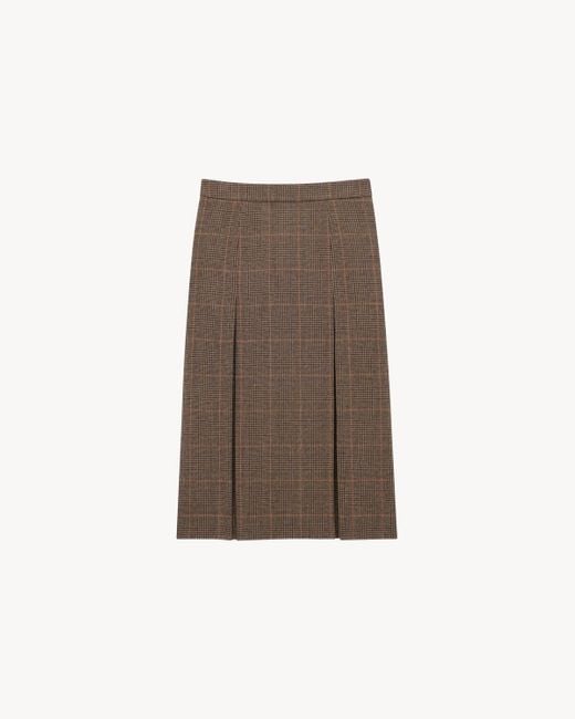 Saint Laurent Brown Checked Midi Skirt