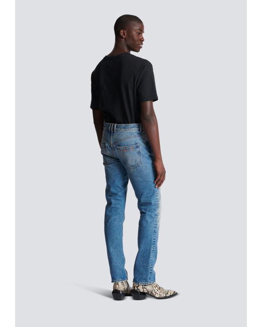 Balmain Blue Vintage Effect Mid Rise Jeans for men