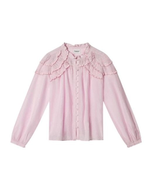 Isabel Marant Pink Isabel Marant Étoile Christa Ruffled Buttoned Blouse