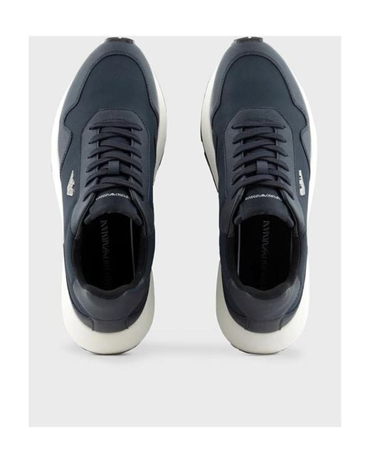 Emporio Armani Blue Logo-Appliqué Panelled Sneakers for men