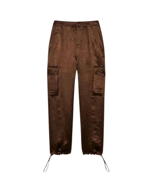 Twinset Black Froissé Satin Cargo Trousers