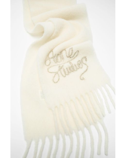Acne White Fringed Logo-Detail Scarf for men