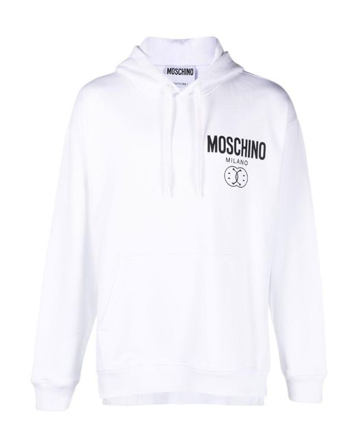 Moschino White X Smiley Logo Printed Drawstring Hoodie for men