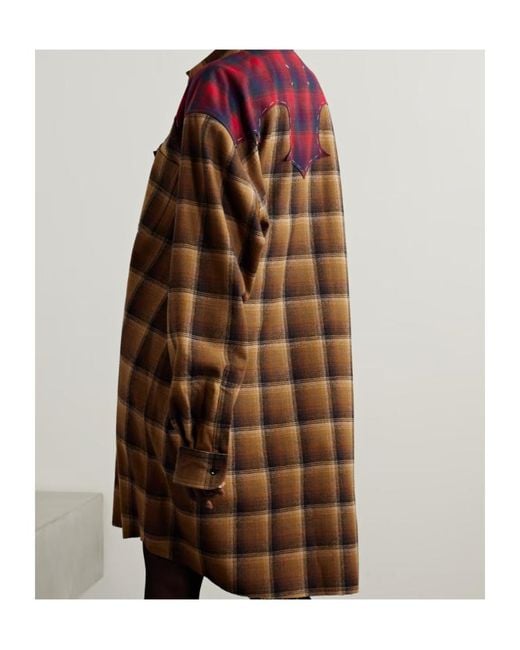 Maison Margiela Brown Checked Wool-Flannel Mini Shirt Dress