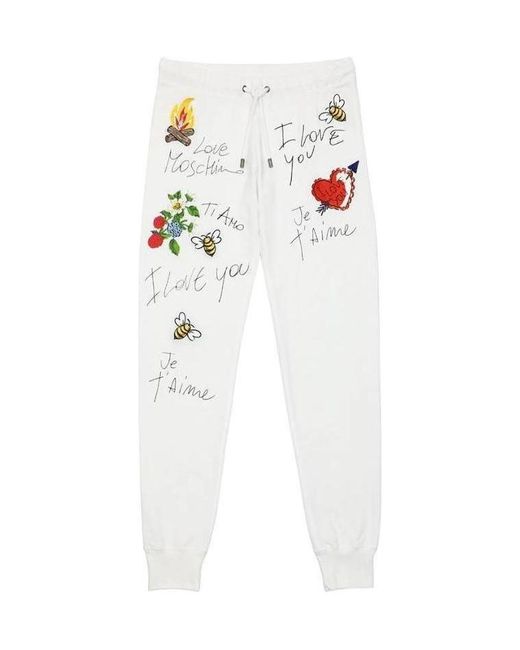 Moschino White Logo Embroidered Sweatpants