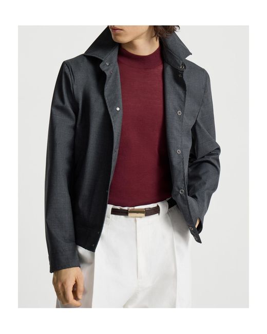 Brunello Cucinelli Blue Snap-Front Short Coat for men
