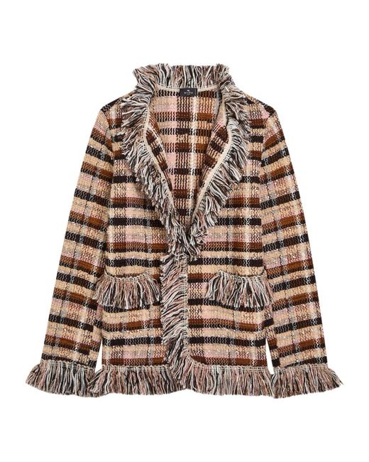 Etro Brown Striped Fringed Woven Jacket