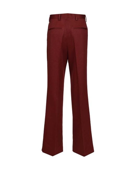 Dries Van Noten Red Straight-Leg Pleated Trousers