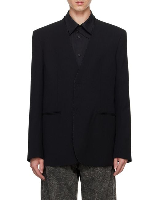 MM6 by Maison Margiela Black Single-Breasted Raw-Cut Edge Blazer for men