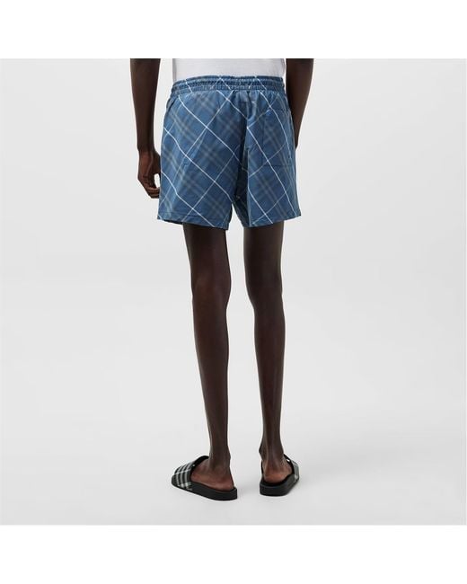 Burberry Blue Checked Swimming Trunks for men