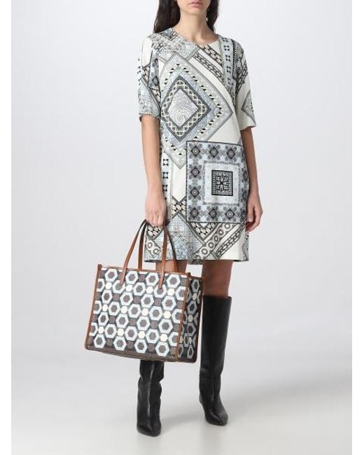 Etro Blue Short-Sleeved Patchwork Printed Shift Dress