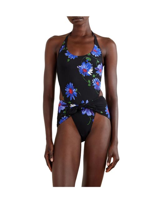 Alaïa Blue Floral-Print Swimsuit