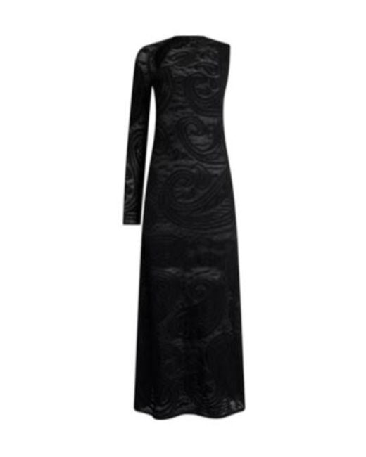 Etro Black Jacquard Long Dress With Paisley Motif