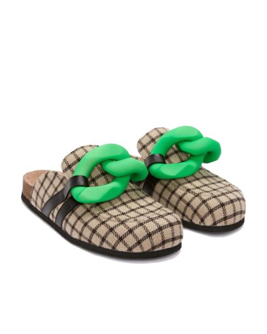 J.W. Anderson Green Checkered Round Head Slippers