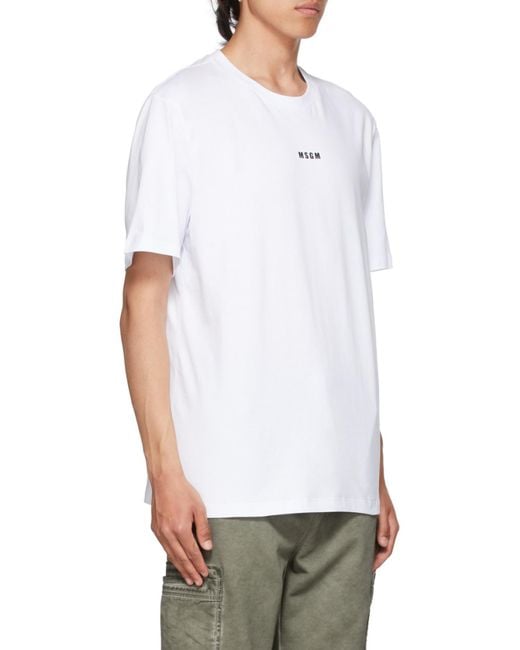 MSGM White Logo Printed Crewneck T-Shirt for men