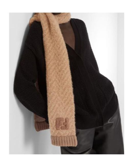 Fendi Natural Ff Chevron Knitted Scarf