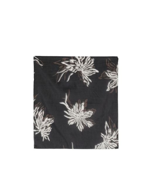 Brunello Cucinelli Black Floral-Print Scarf