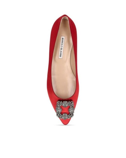 Manolo Blahnik Red Hangisi Flat Shoes With Shallow Mouth