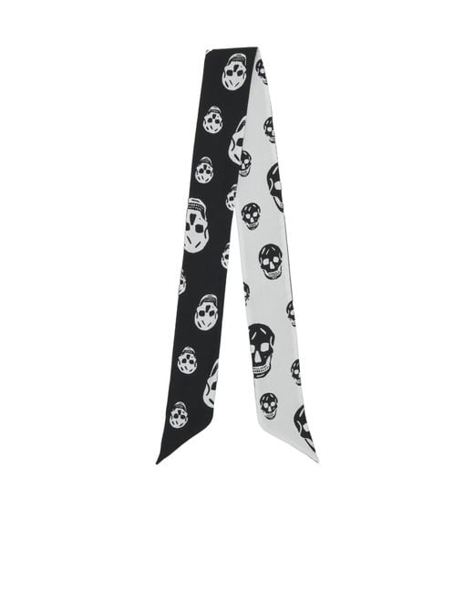 McQueen White Ribbon Skull Scarf