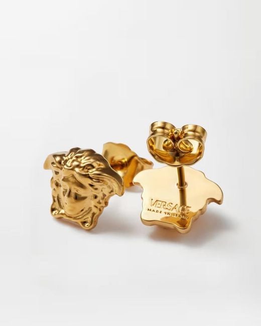 Versace Metallic Medusa Stud Logo Engraved Earrings for men