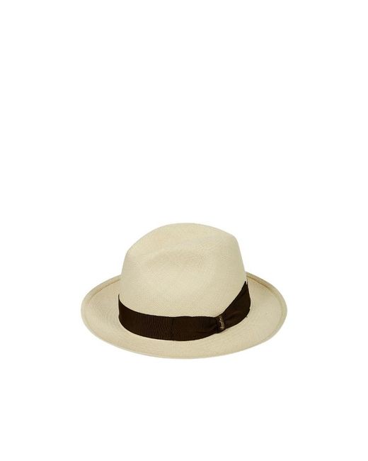 Borsalino White Side-Bow Straw Sun Hat for men