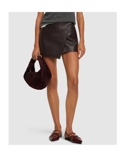 Frankie Shop Brown Cleo Leather Mini Wrap Skirt
