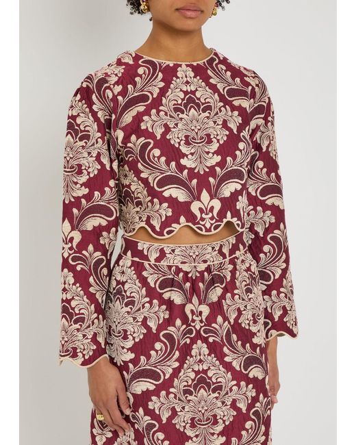 Farm Rio Red Jacquard Woven Crop Top