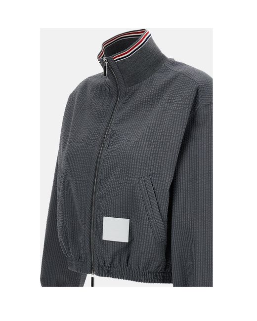 Thom Browne Gray Seersucker Zip Up Track Jacket