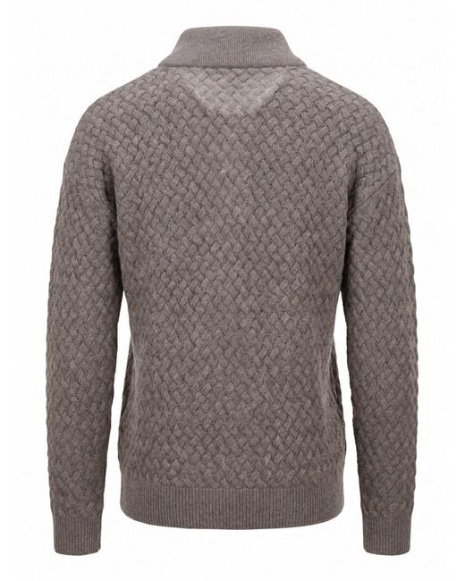 Bottega Veneta Gray Intrecciato Knitted Polo Sweater for men