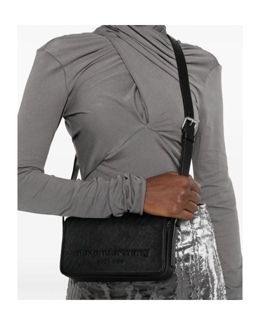 Alexander Wang White Logo Embossed Foldover Top Shoulder Bag